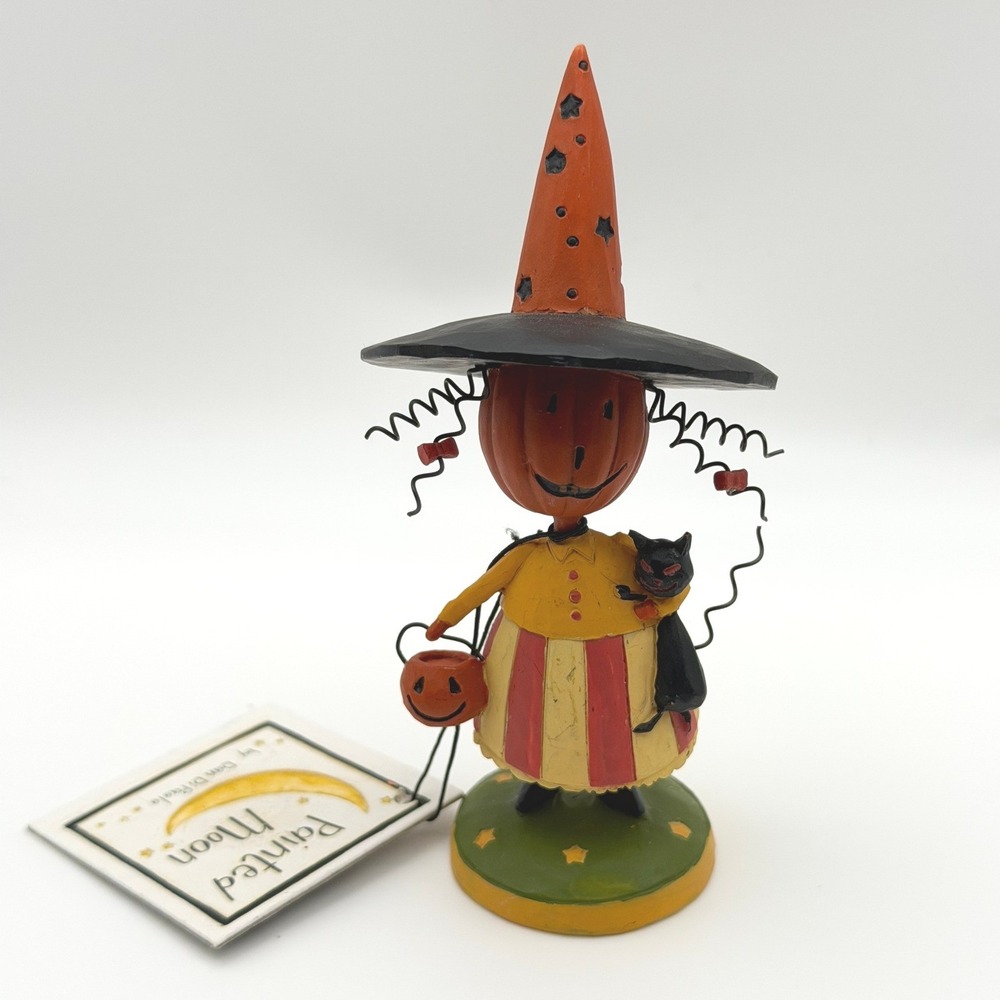 Blossom Bucket Dan DiPaolo 2009 Painted Moon Pumpkin Girl Witch Black Cat NEW